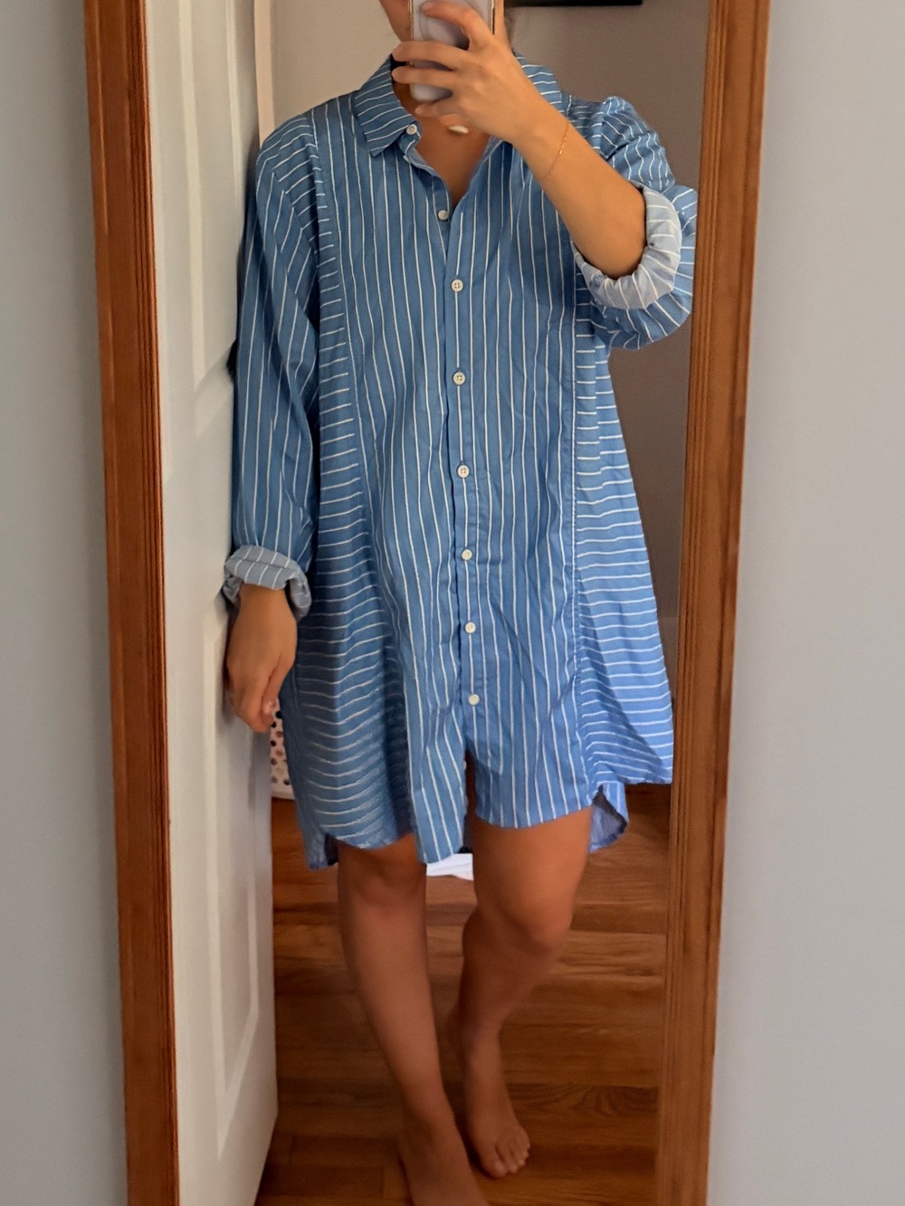 Nation LTD Blue Striped Button-Down Shirt Dress 100% Cotton